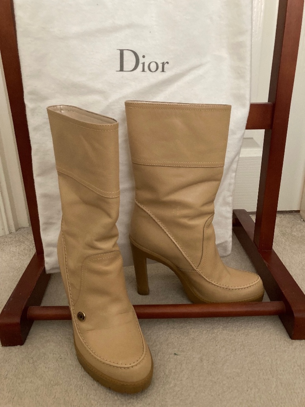 Dior neutral leather high heeled platform boots
